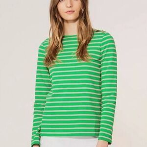 TORY BURCH Green Pink Gold Diver Striped Long Sleeve Top Size M